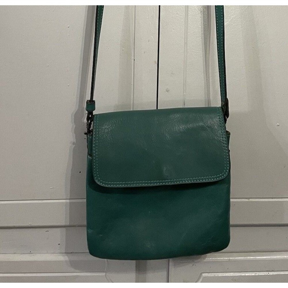 Patricia Nash BALLURI Front Flap Leather Crossbody DISTRESSED VINTAGE AQUA